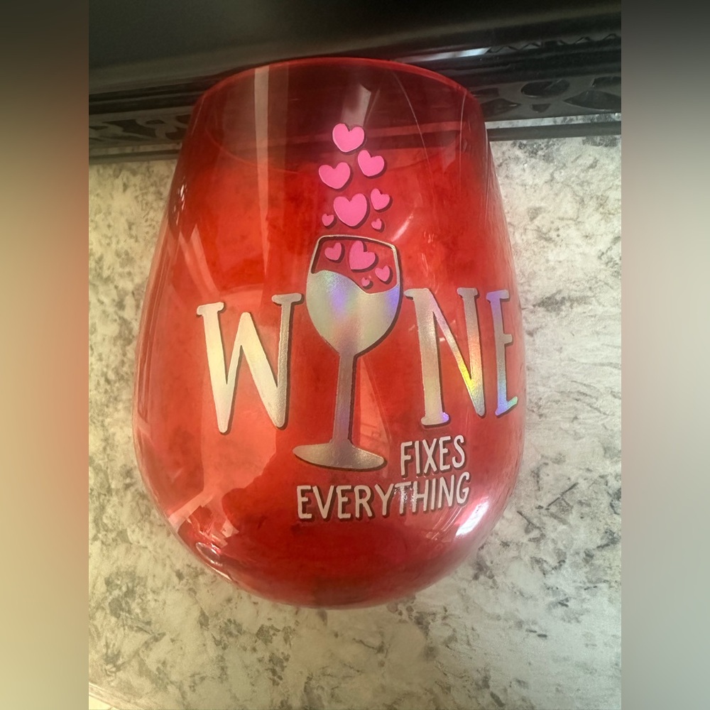 Red Wine Glass with Heart Design